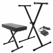 Keyboard Stand and Bench Pack with Keyboard Sustain Pedal